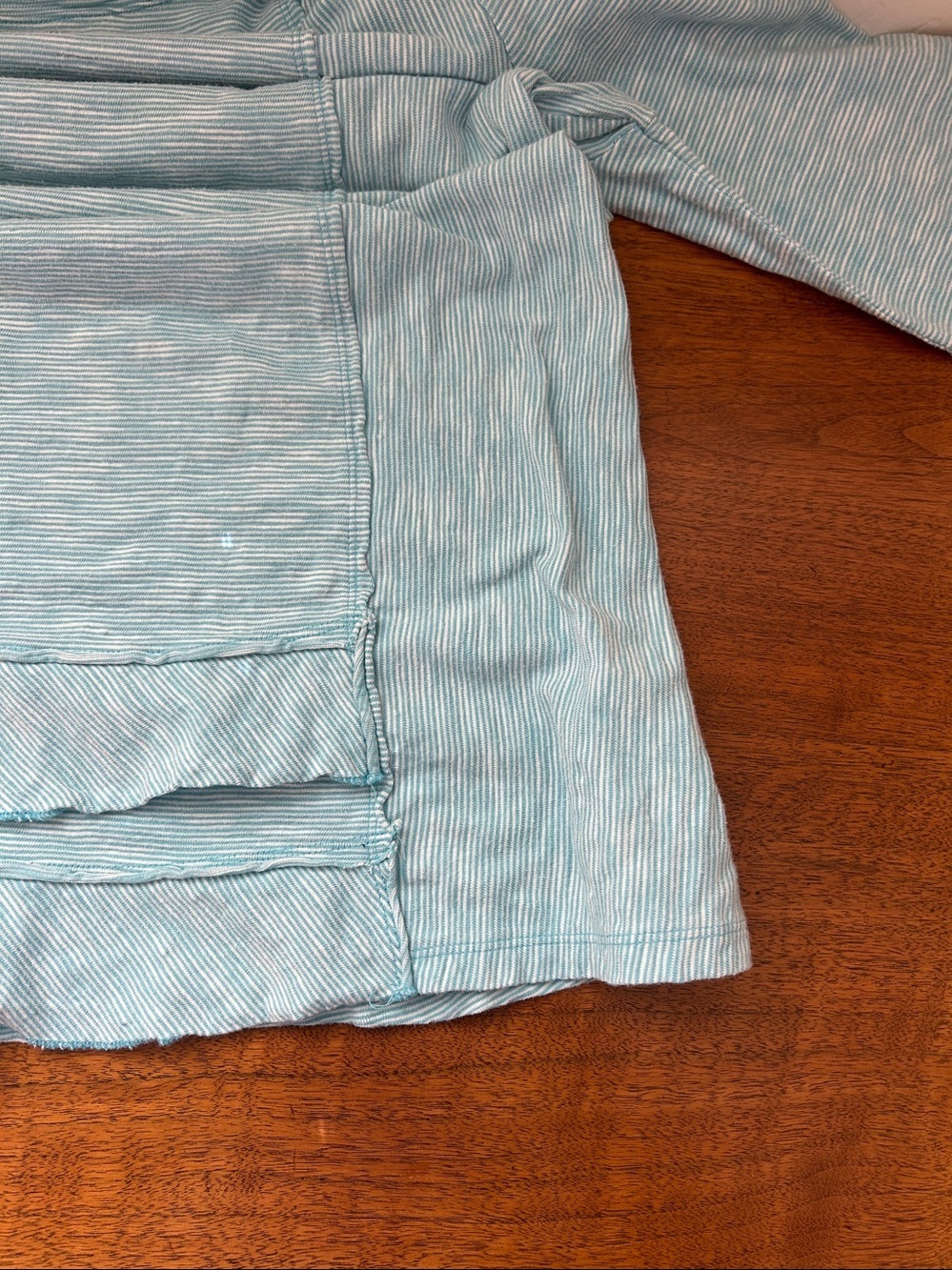 Soft Surroundings Turquoise Pinstripe Ruffle Hem Tunic Top. Large - Picture 4 of 6
